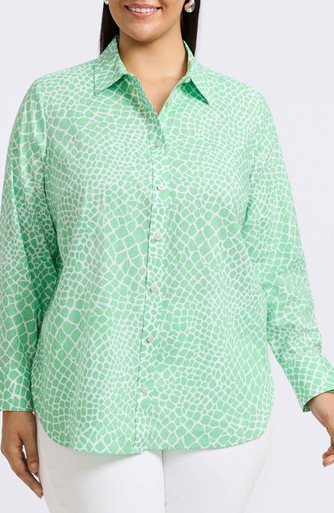 Meghan Giraffe Print Linen Blend Button-Up Shirt (Plus)