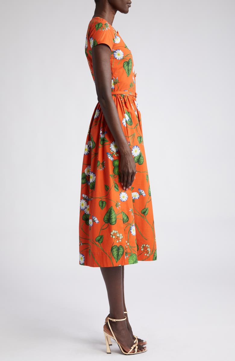 Oscar de la Renta Morning Glory Stretch Poplin Midi Dress, Alternate, color, 