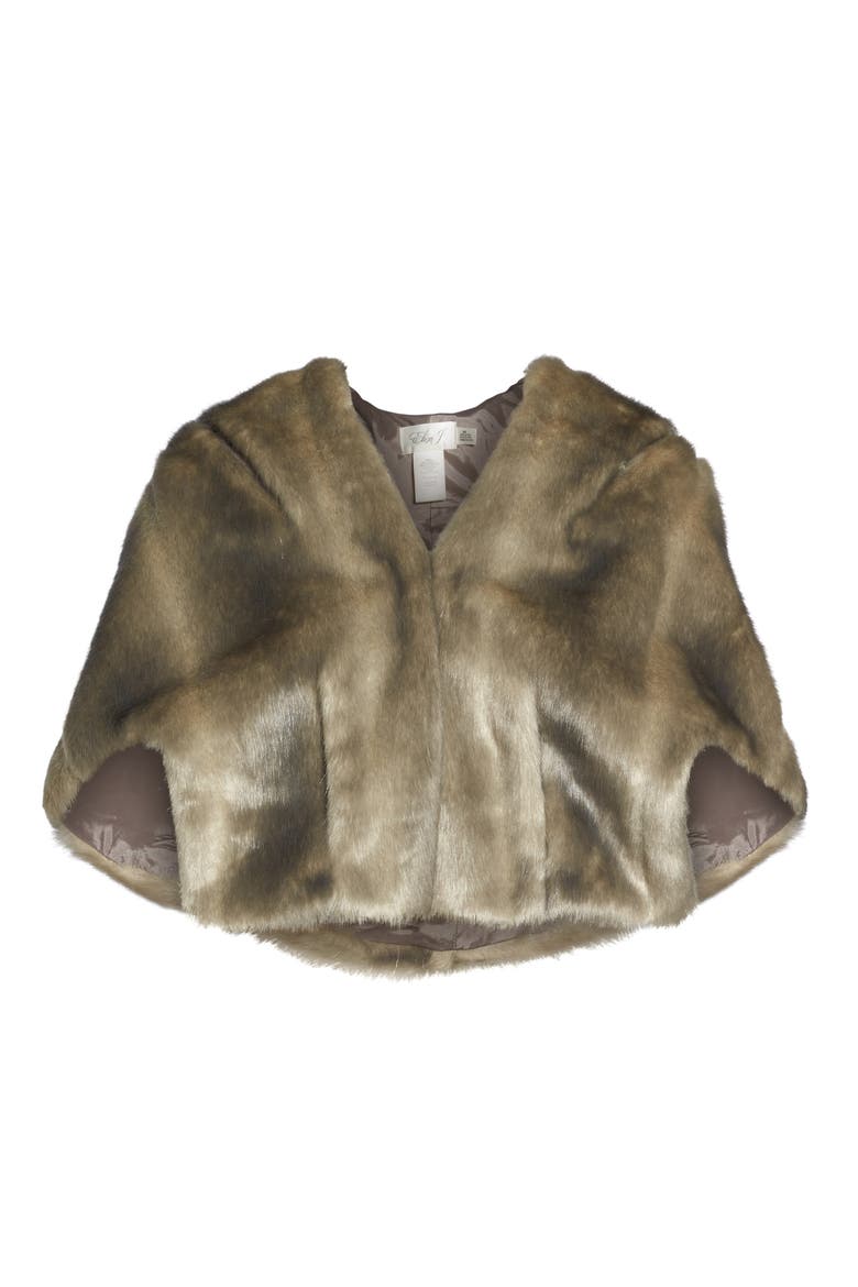 Faux Fur Capelet, Alternate, color, GREY