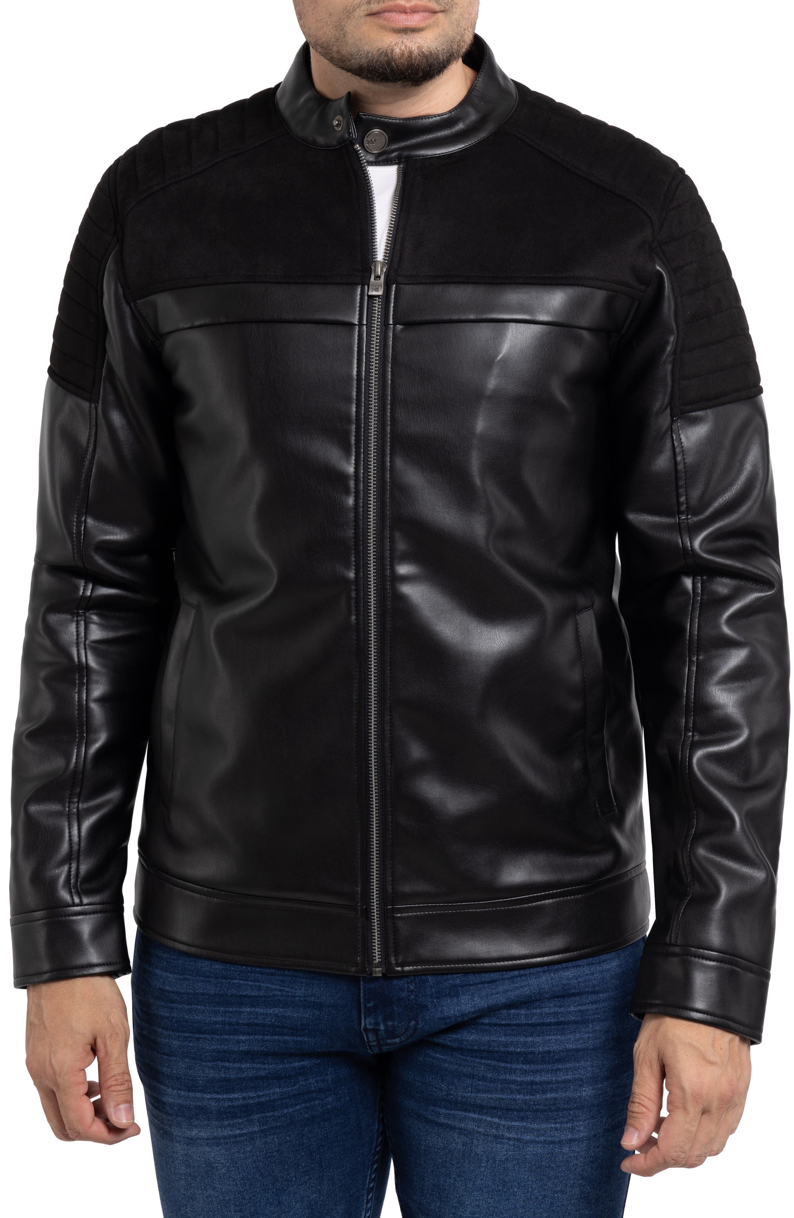 XRAY Faux Leather Jacket with Faux Fur Lining