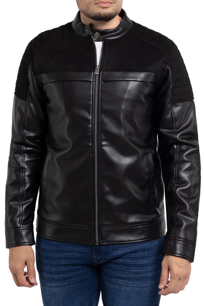 Faux Leather Jacket with Faux Fur Lining, Main, color, BLACK/ BLACK