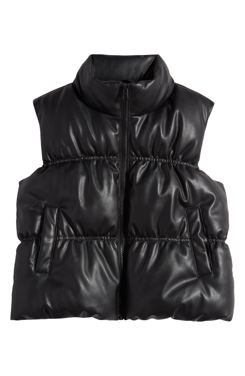 Freshman Crop Faux Leather Puffer Vest, Main, color, 