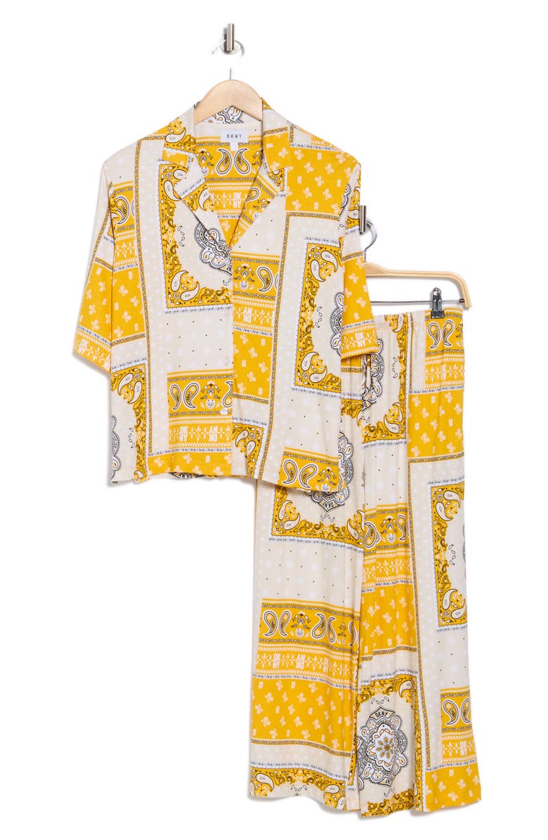 DKNY Patterned Long Pajamas, Alternate, color, Yellow Print