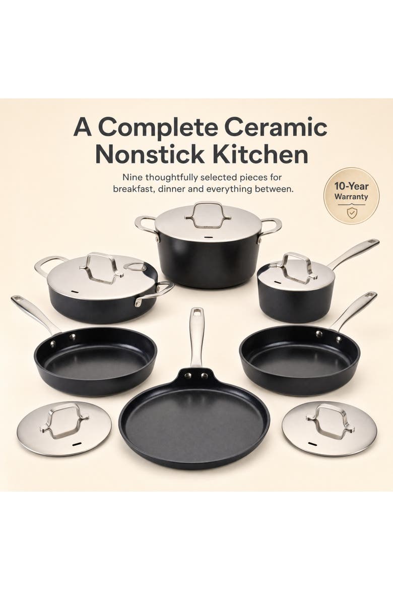 Maestro 9-Piece Ceramic Nonstick Cookware Set, Alternate, color, Black