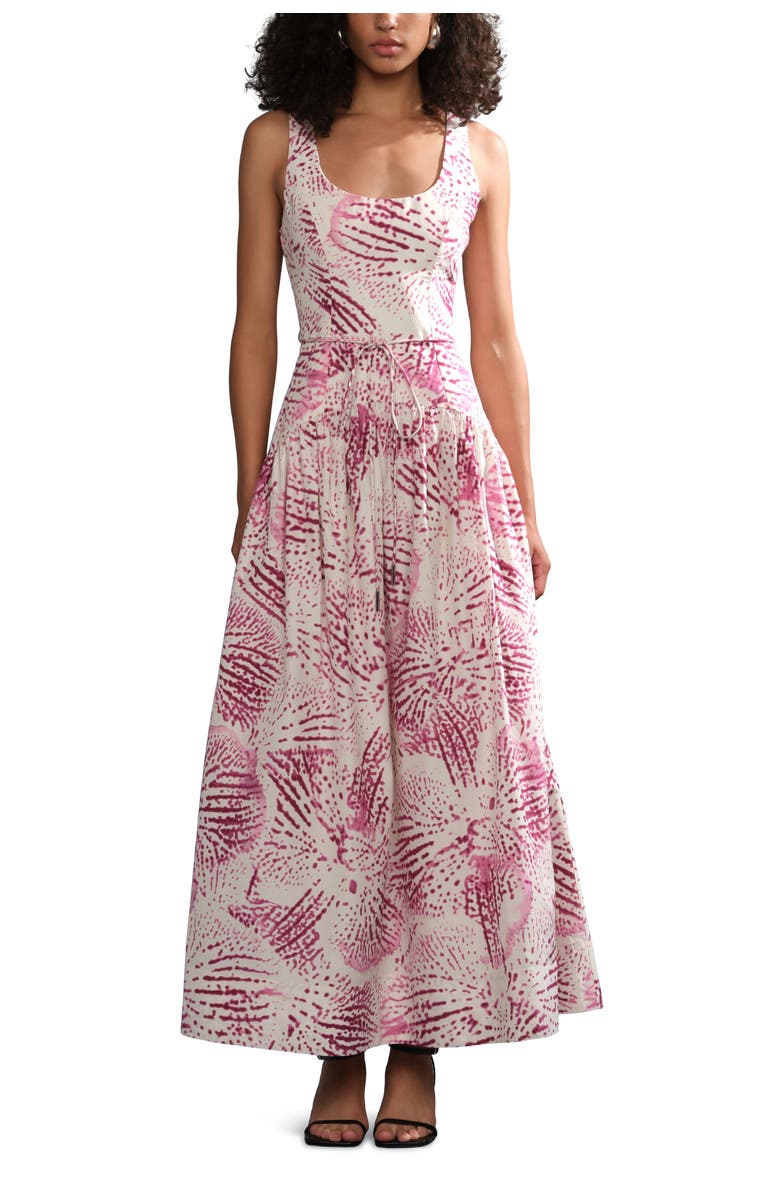 AMUR Salome drop waist dress, Main, color, Ivory Cellular Bloom