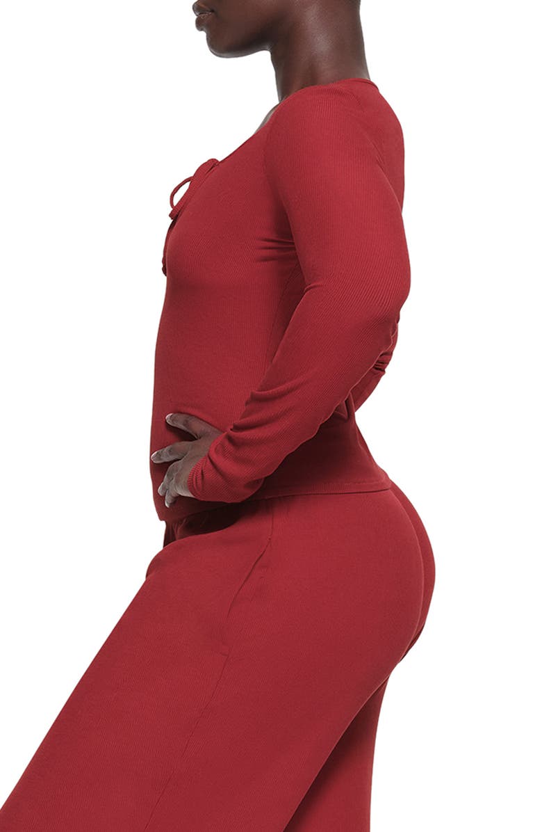 SKIMS Tie Front Long Sleeve Rib Stretch Modal Pajama Top, Alternate, color,