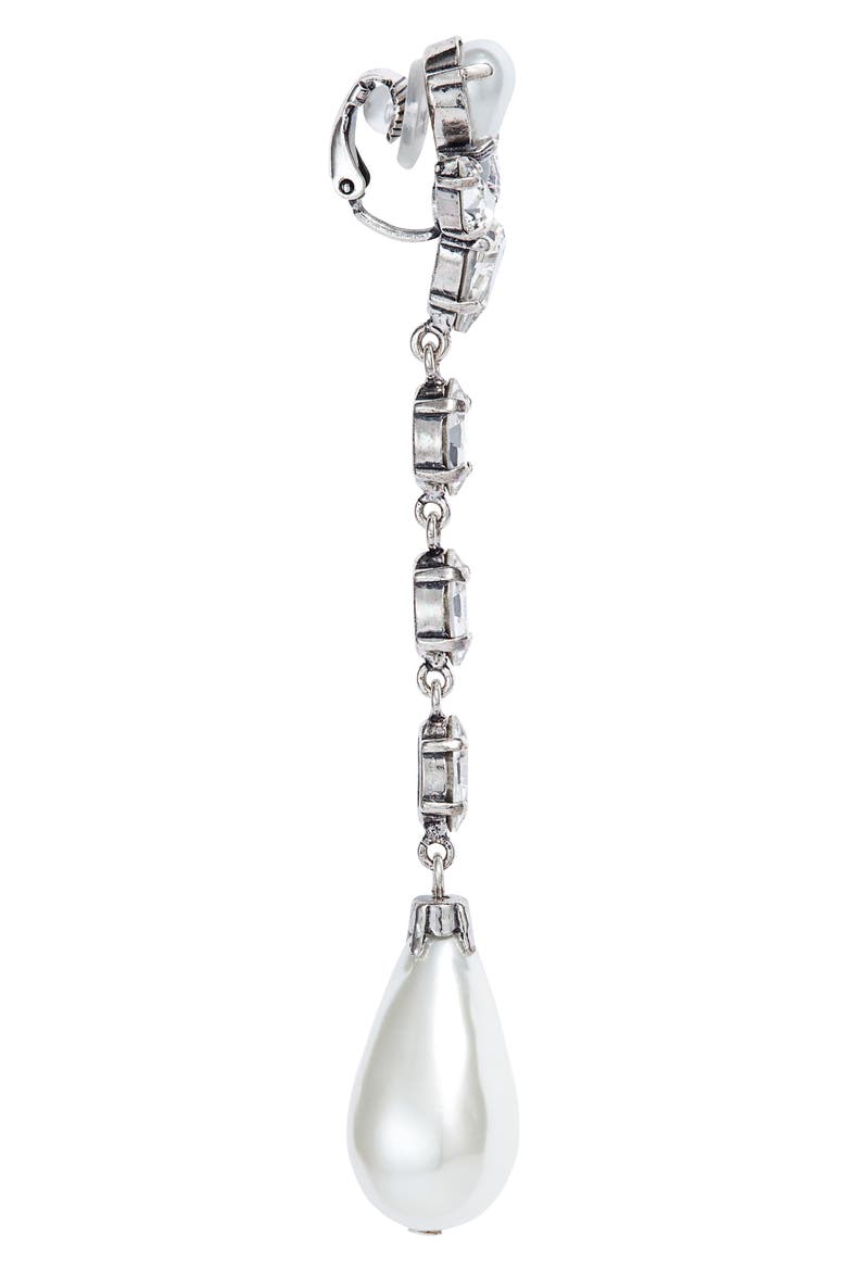 Pendant Rhinestone & Faux Pearl Clip-On Earrings, Alternate, color, CREME/CRYSTAL/OXIDIZED SILVER