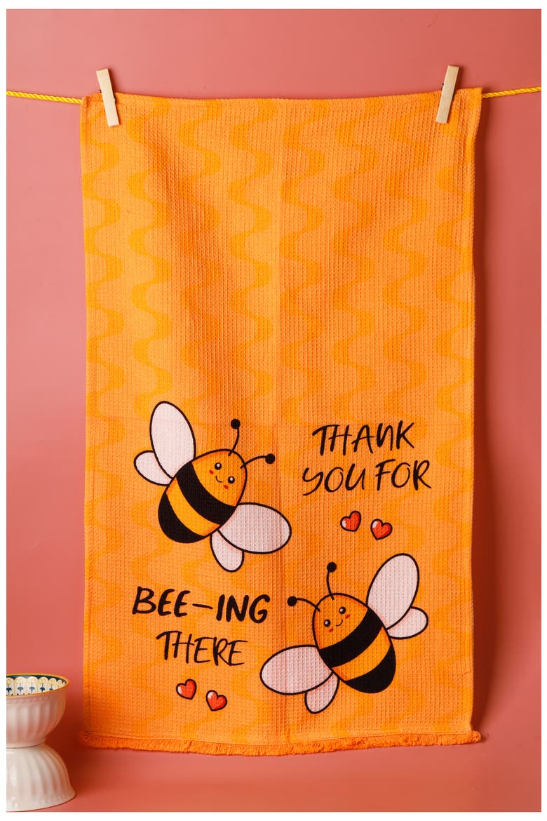 Bee-Ing There Set of 3 Kitchen Towels, Alternate, color, BRIGHT ORANGE/ SUNNY