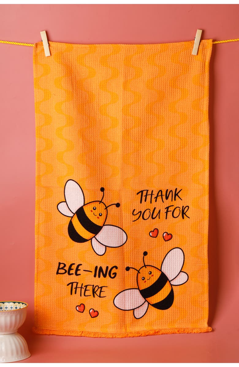 Tiramisu Bee-Ing There Set of 3 Kitchen Towels, Alternate, color, Bright Orange/ Sunny