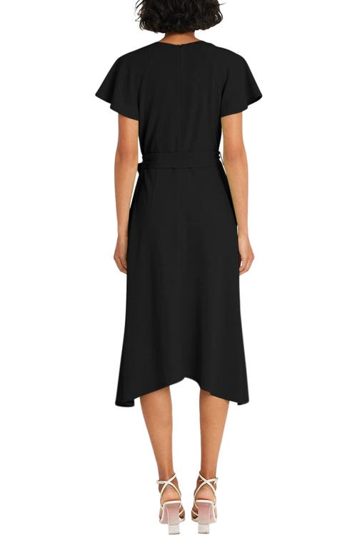 Maggy London Flutter Sleeve Tie Waist Midi Dress In Black