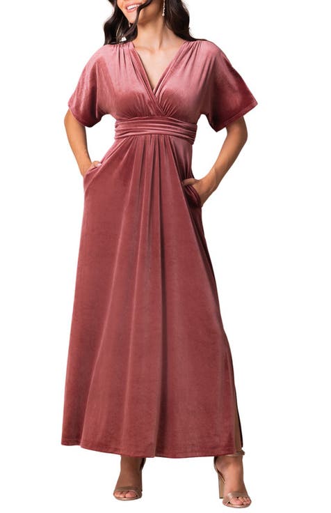 Verona V-Neck Velvet Evening Gown with Pockets