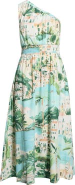 SUGARLIPS Piti Town Islay Smocked One-Shoulder Midi Dress