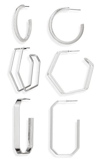 Tasha Set Of 3 Assorted Hoop Earrings In Silver