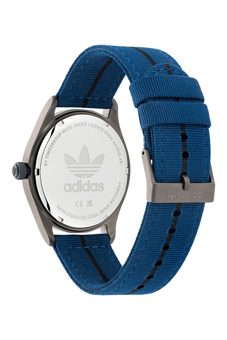 Code Four Nylon Strap Watch, 42mm, Alternate, color, GUNMETAL/ BLUE/ BLUE