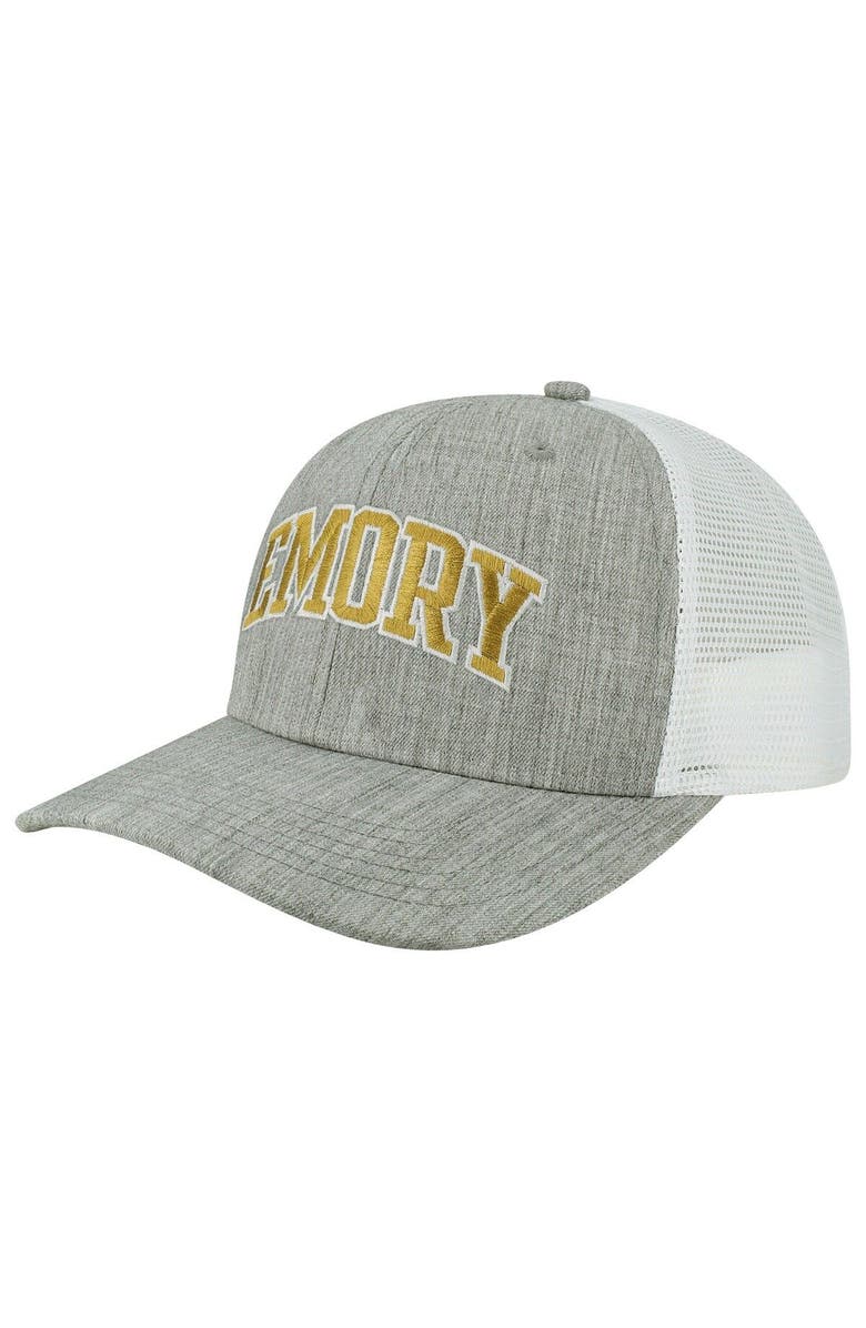 LEGACY ATHLETIC Men's Heather Gray/White Emory Eagles Arch Trucker Snapback Hat, Main, color, 