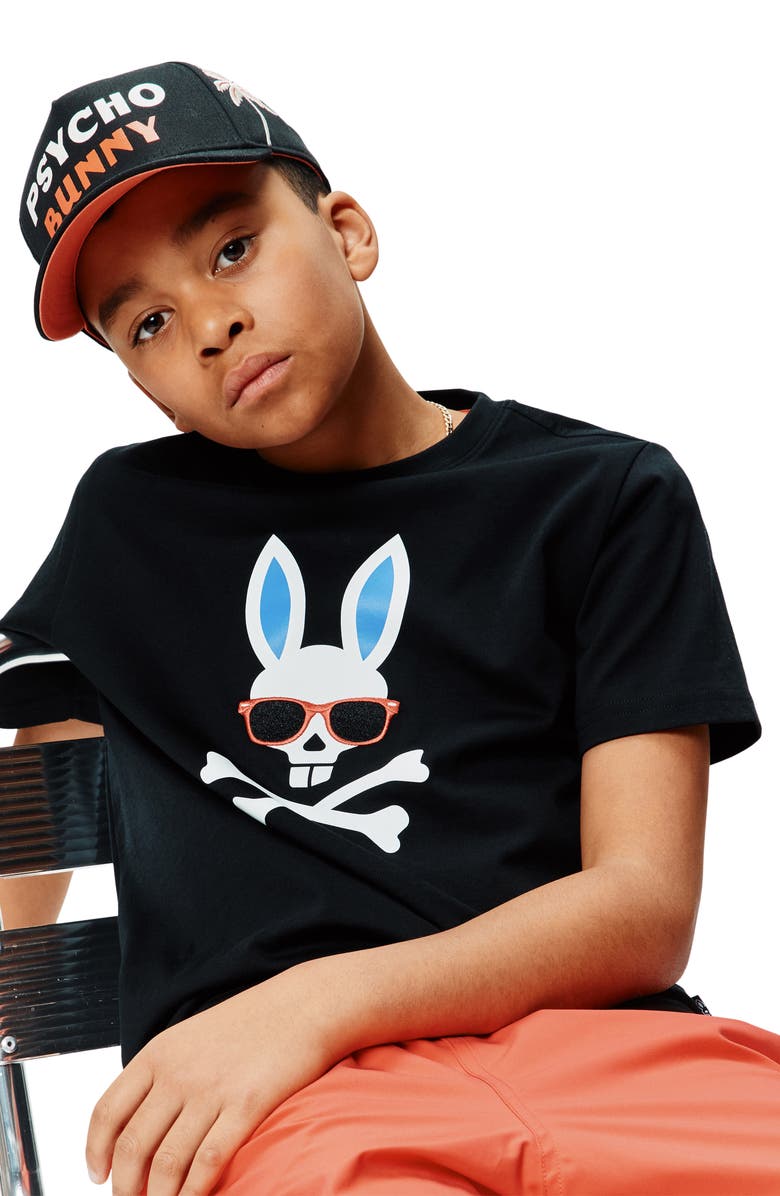 Psycho Bunny Kids' Luca Embroidered Pima Cotton Graphic T-Shirt, Alternate, color, Black
