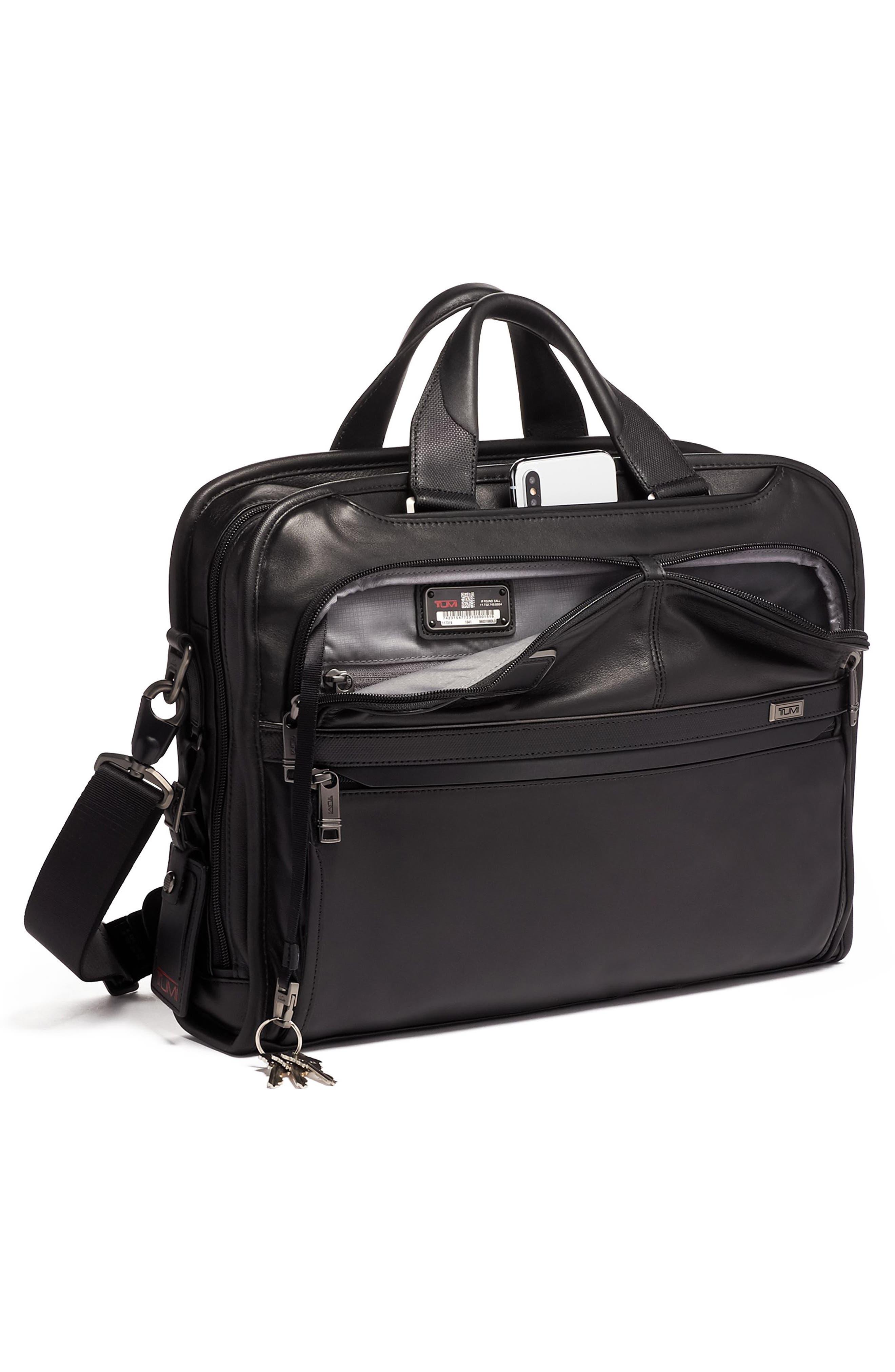 TUMI Alpha 3 Organizer Portfolio Leather Briefcase, Alternate, color, 