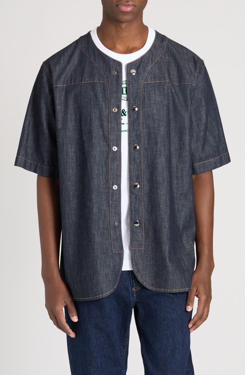 Dolce&Gabbana Embroidered Denim Bowling Shirt, Main, color,