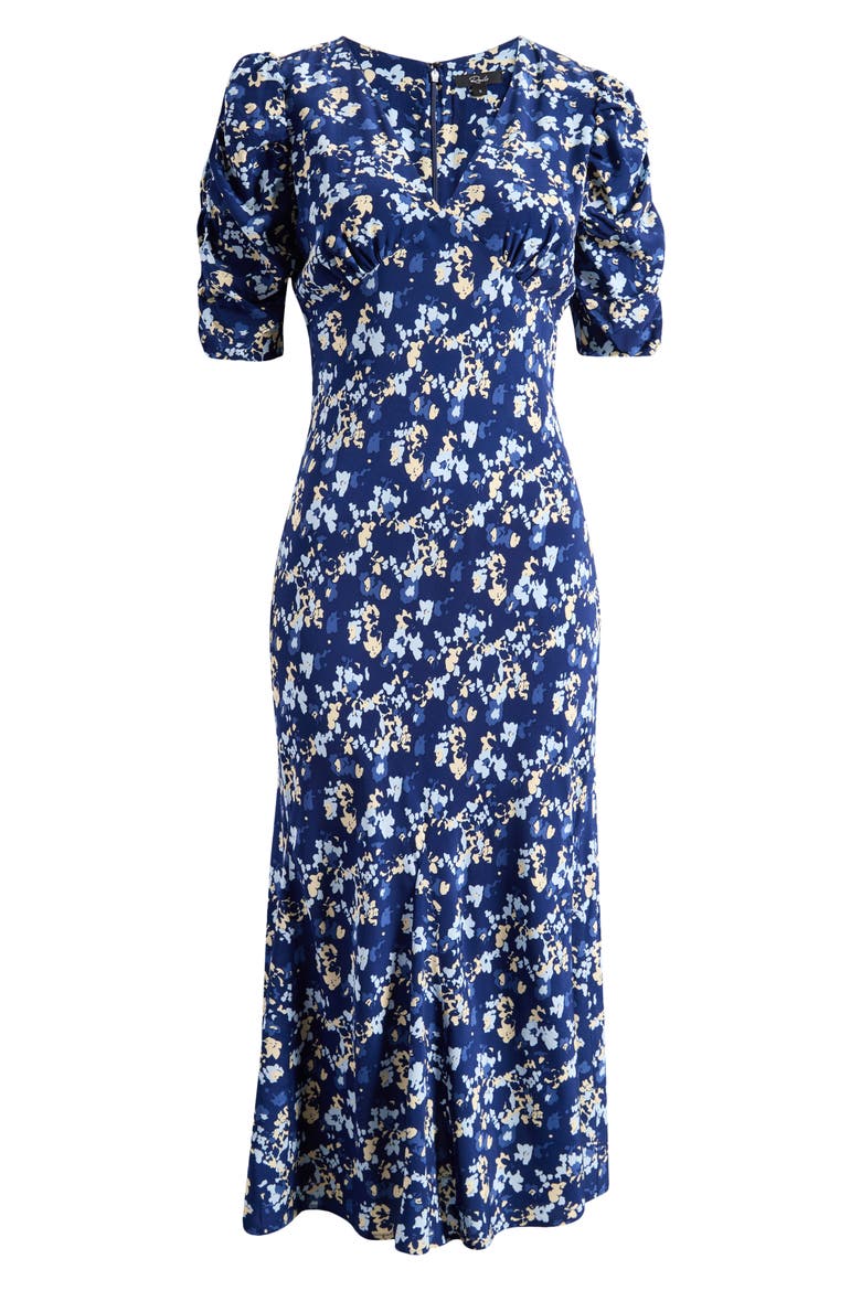 Zariah Floral Puff Sleeve Midi Dress, Alternate, color, NAVY FLORA