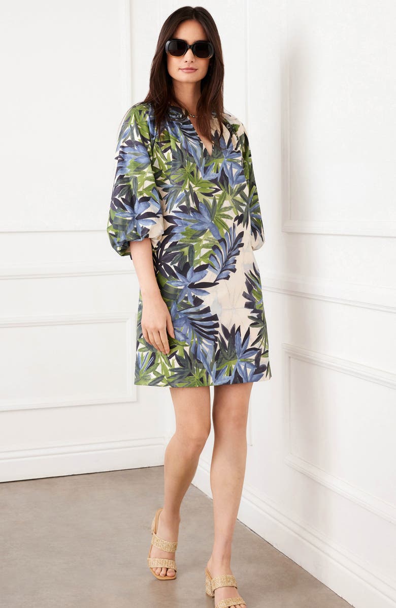 Karen Kane Puff Sleeve Cotton Peasant Minidress, Alternate, color, Print