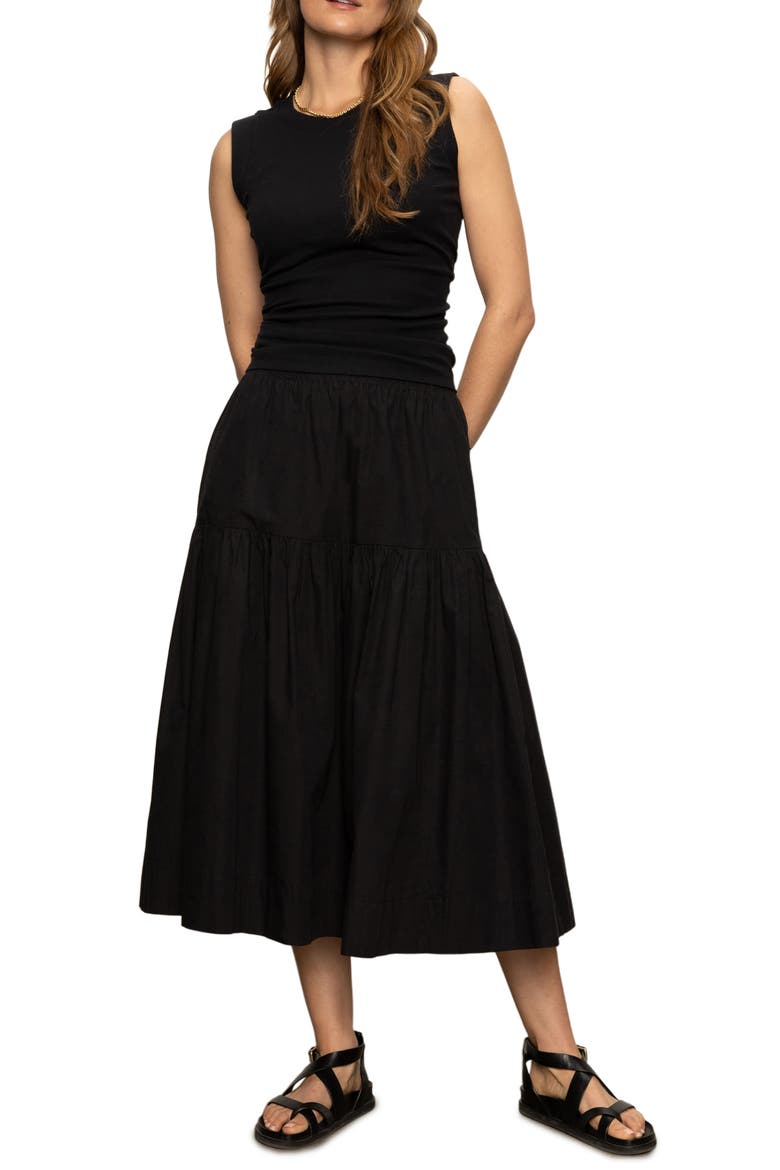 Cotton Poplin Prairie Skirt, Alternate, color, BLACK