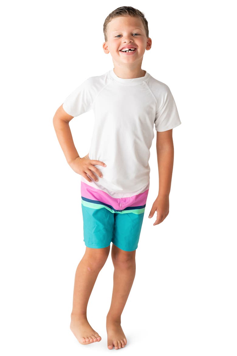 Kids' Stripe Swim Trunks, Alternate, color, WHITE