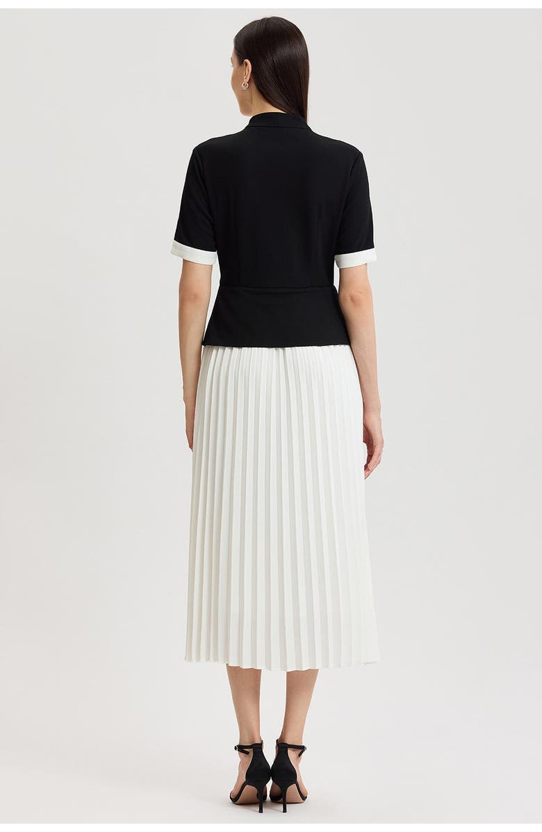 Ming Wang Noelle Pleated Crepe Maxi Dress, Alternate, color, Black/White