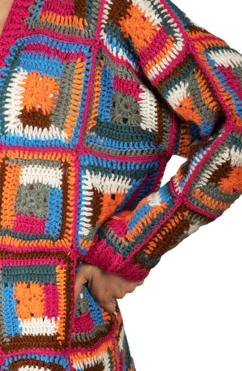 SAACHI Granny Square Crochet Cardigan, Alternate, color, Pink