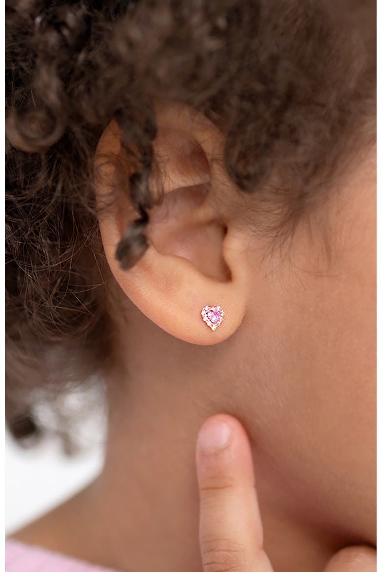 14k Princess Heart Cubic Zirconia Earrings, Alternate, color, Pink