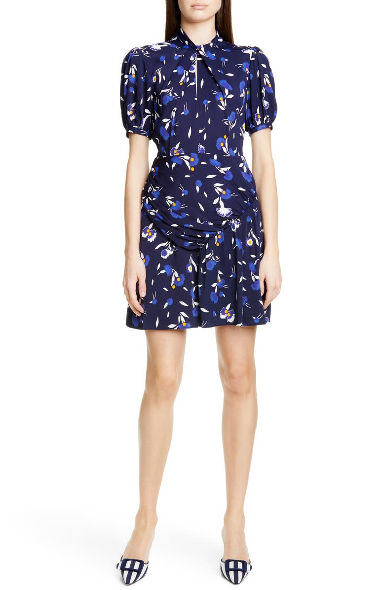 Self-Portrait Floral Puff Sleeve Jersey Crepe Minidress, Main, color, 