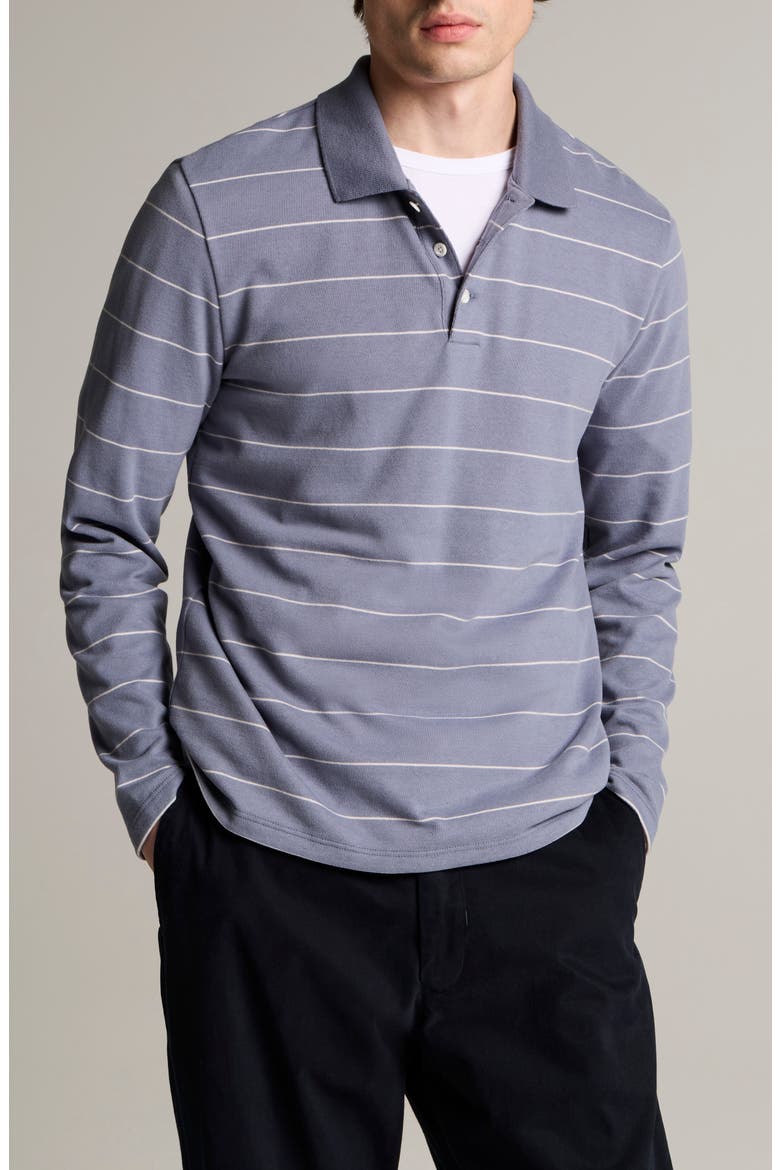 Striped Long Sleeve Polo, Main, color, HAWK BLUE/ SMOCK WHITE