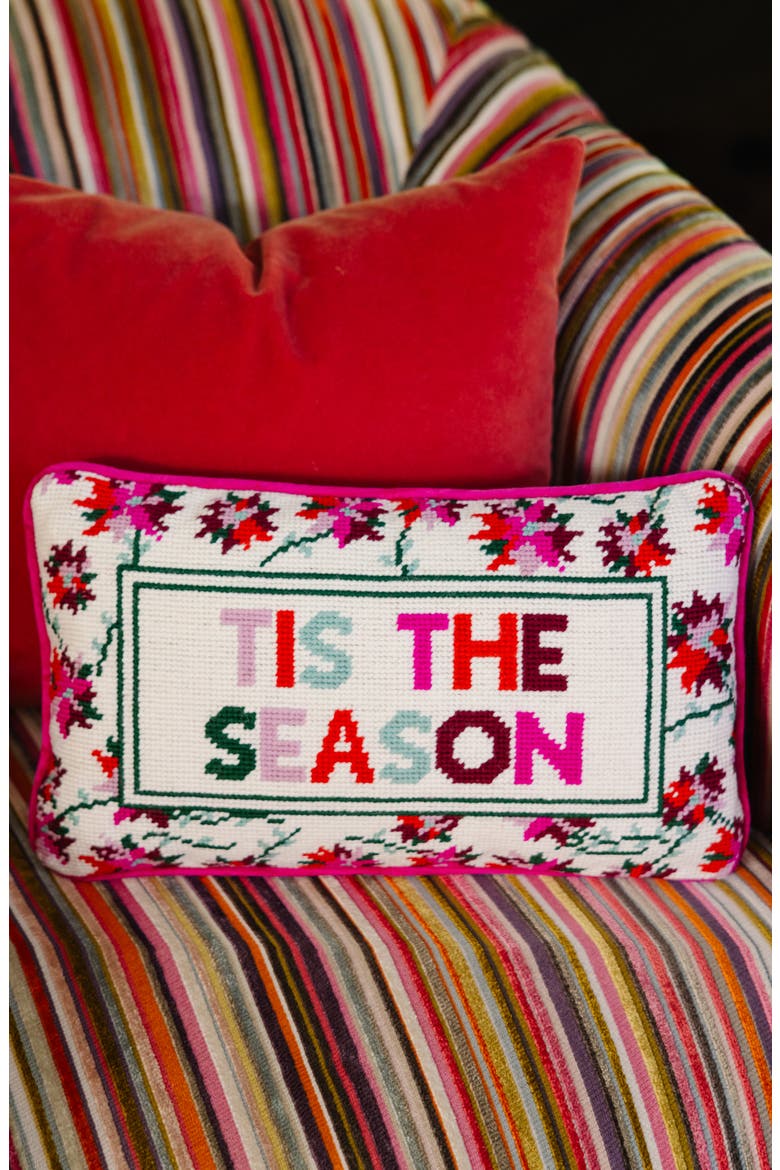 Tis The Season Needlepoint Pillow, Alternate, color, Pink
