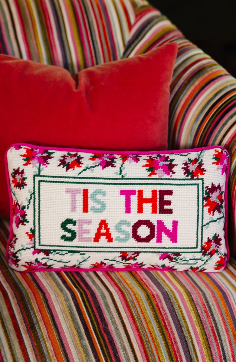 Furbish Tis The Season Needlepoint Pillow, Alternate, color, Pink