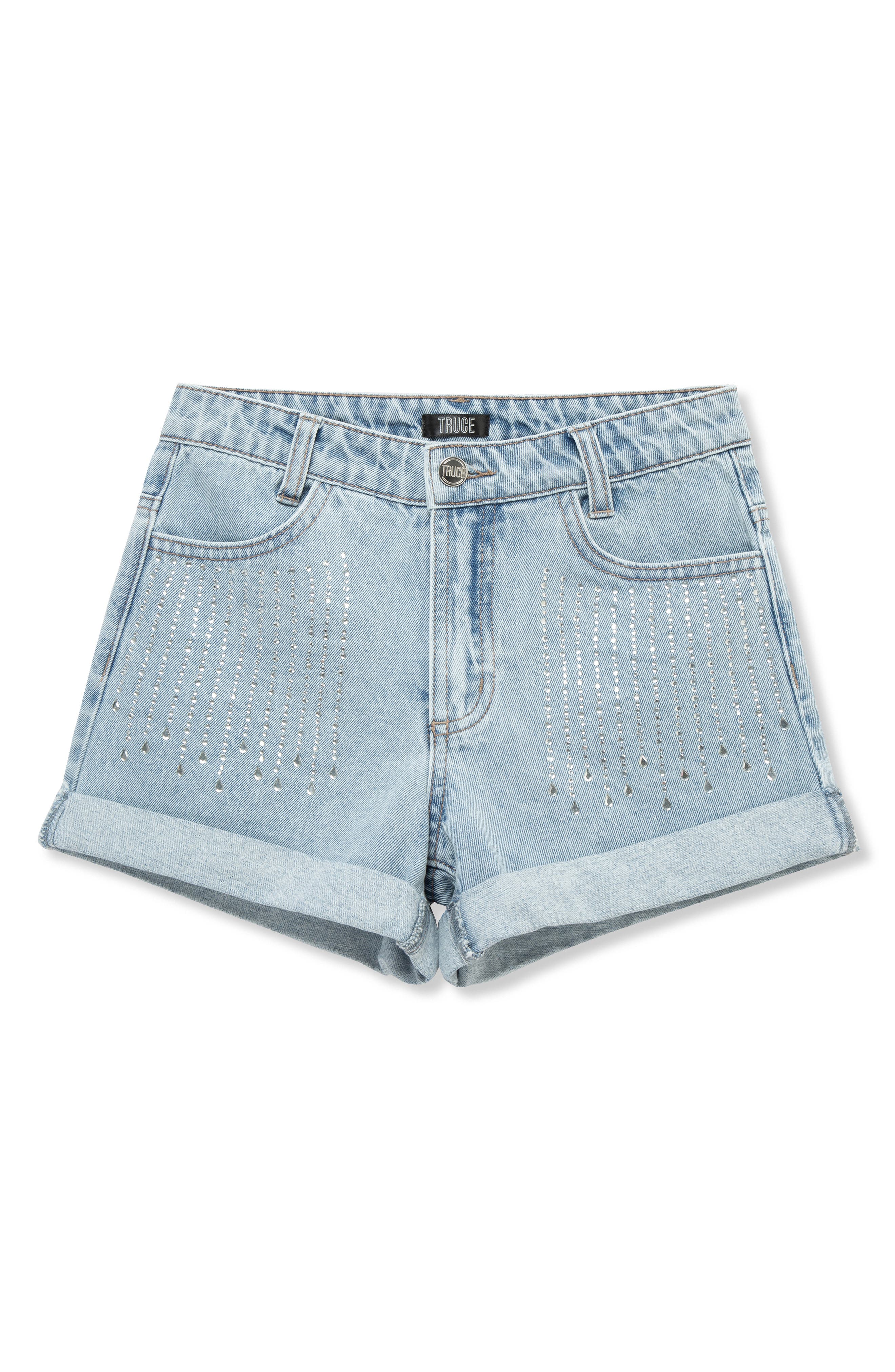 Truce Kids' Rhinestone Accent Cuffed Denim Shorts