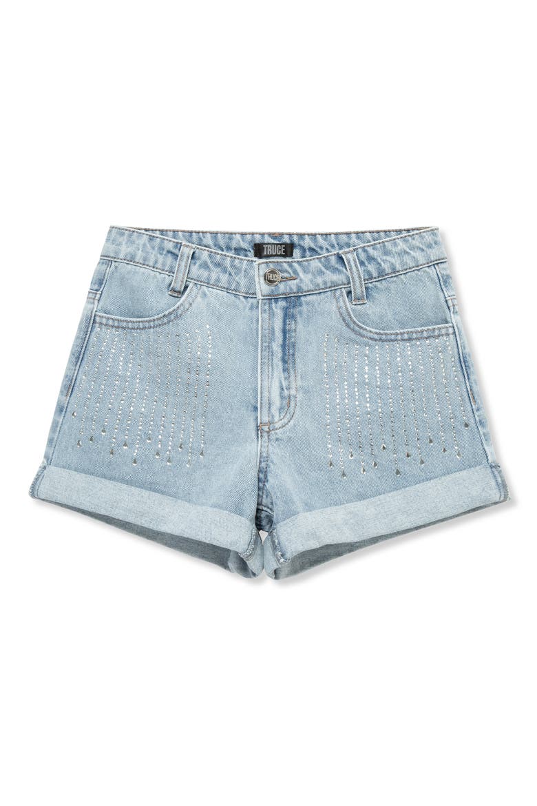 Kids' Rhinestone Accent Cuffed Denim Shorts, Main, color, LT STONE