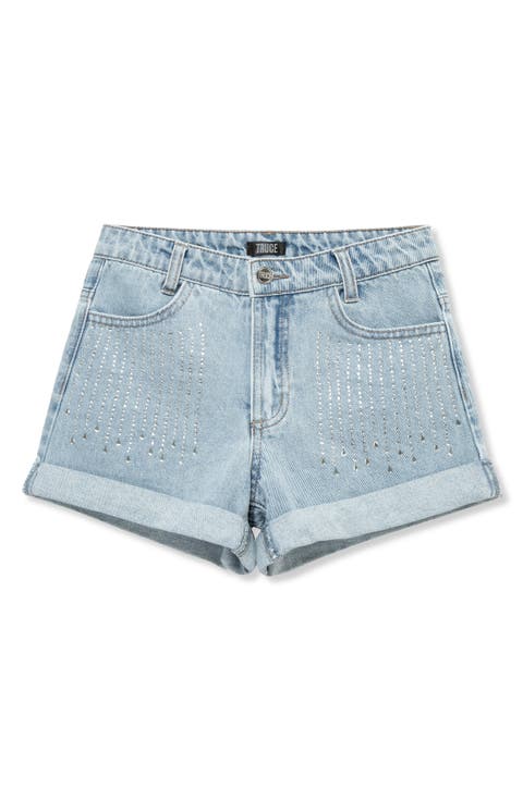 Truce Kids' Rhinestone Accent Cuffed Denim Shorts | Nordstrom