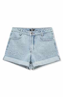 Truce Kids' Rhinestone Accent Cuffed Denim Shorts
