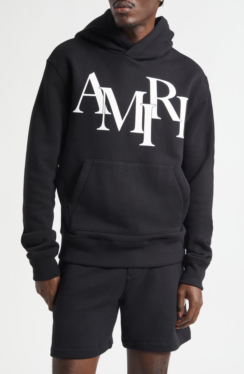 AMIRI Staggered Logo Graphic Hoodie, Main, color, Black