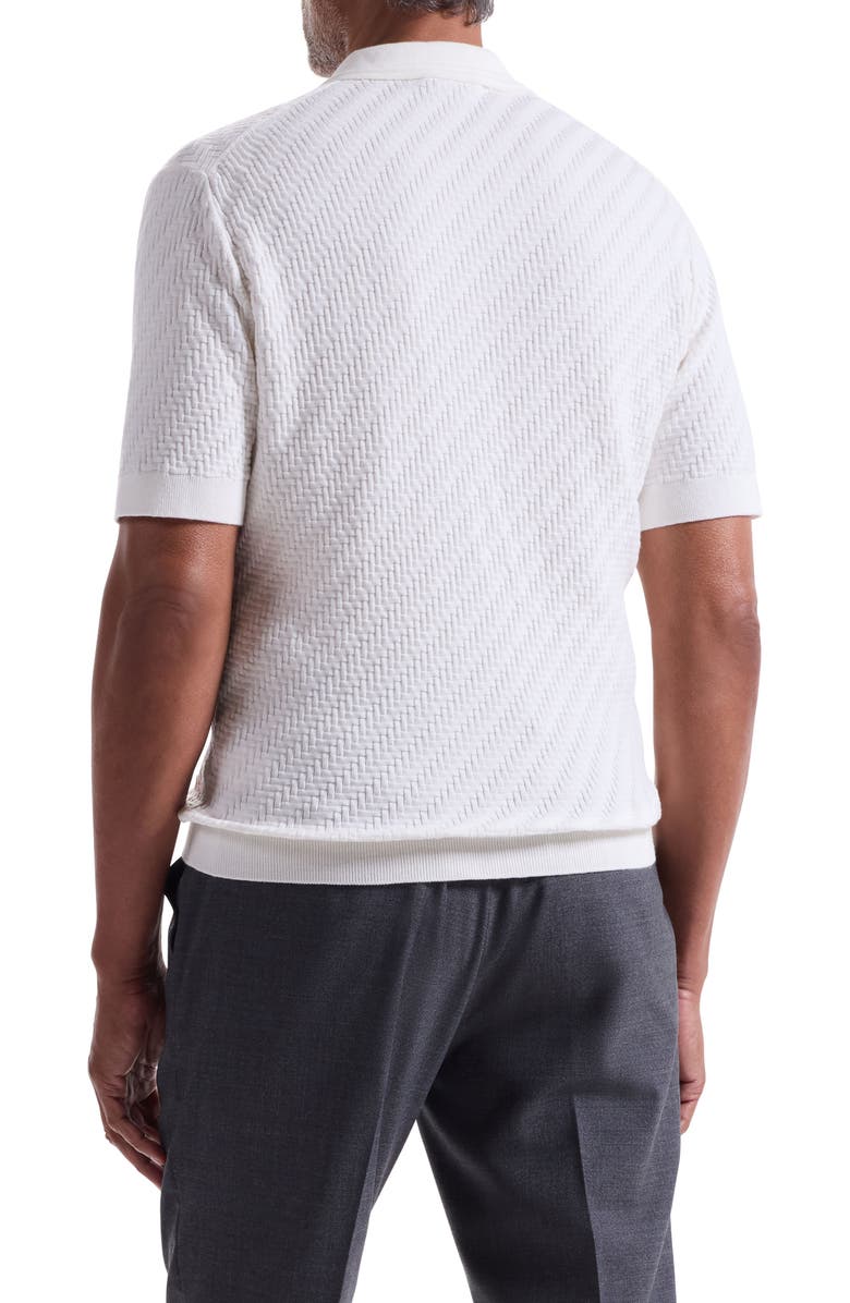 Bugatchi Basket Stitch Cotton Blend Polo Sweater, Alternate, color, Chalk