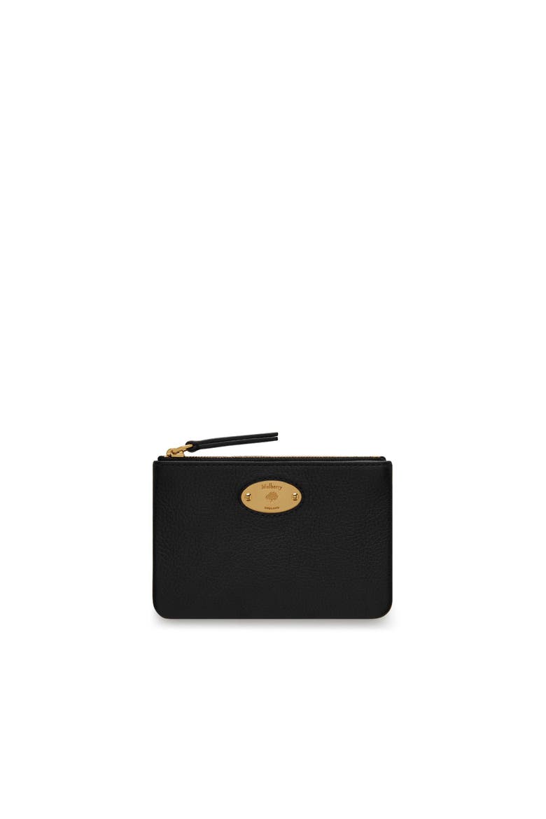 Plaque Small Leather Zip Coin Pouch, Alternate, color, Black