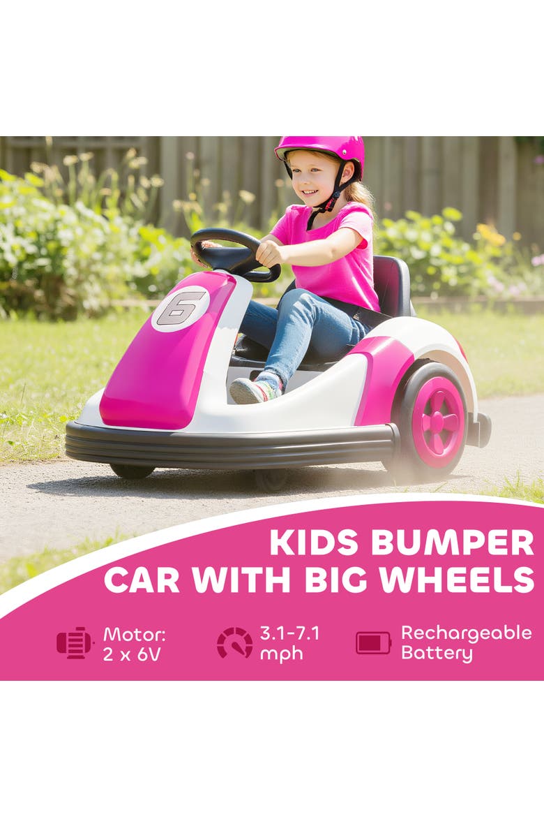 6V Kids Bumper Car with Big Wheels, 3.1 Mph Max, Electric Car for Kids with 360-Degree Spin, Slow Start, LED Power, Alternate, color, Pink