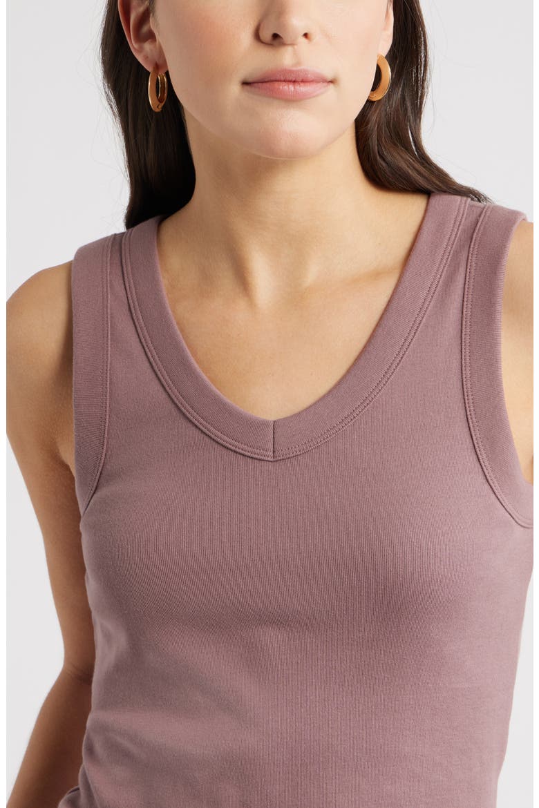 V-Neck Rib Cotton Tank, Alternate, color, PURPLE TAUPE
