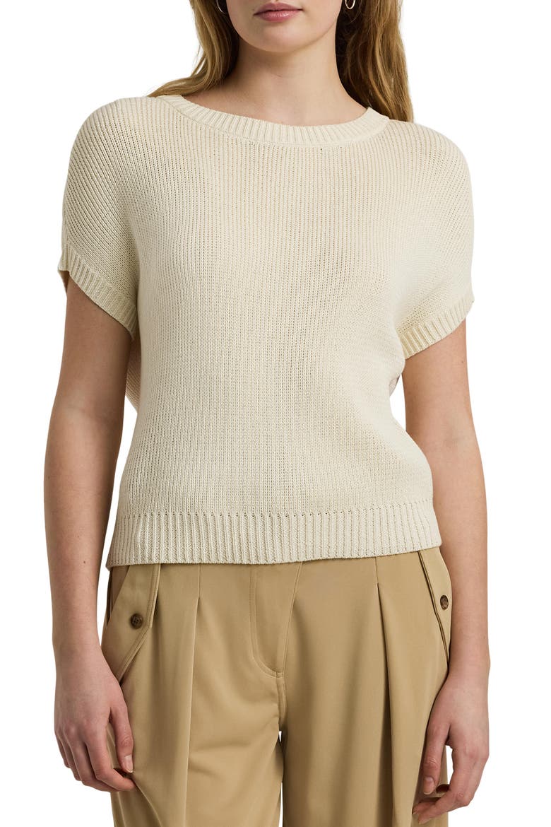 Rib Knit Short Sleeve Sweater, Main, color, MASCARPONE CREAM