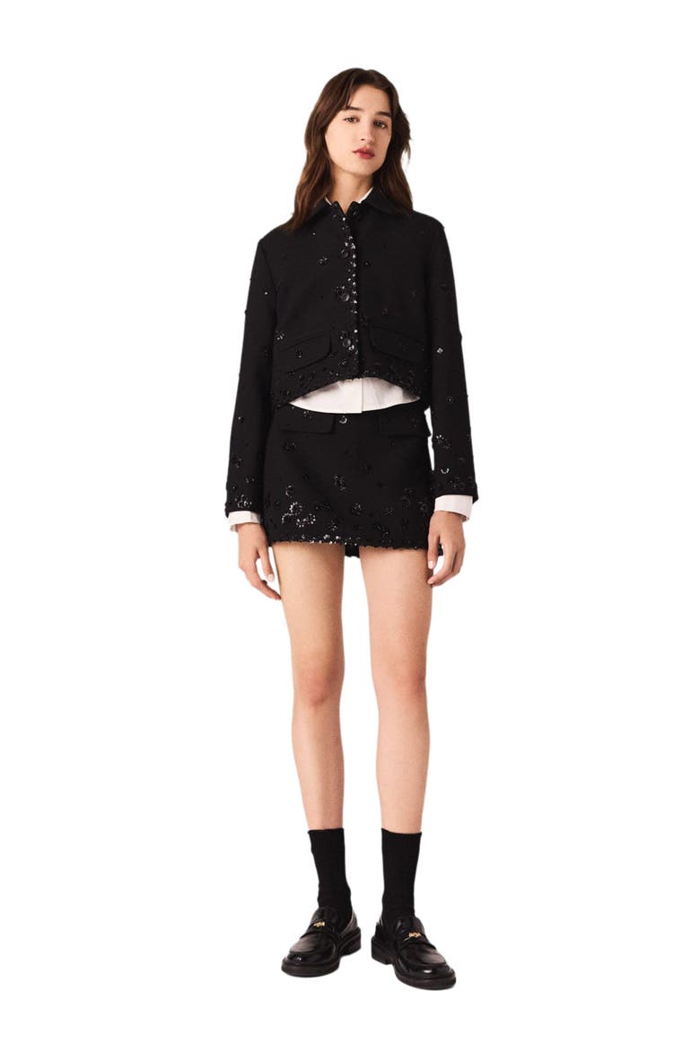 Short embroidered jacket, Alternate, color, Black