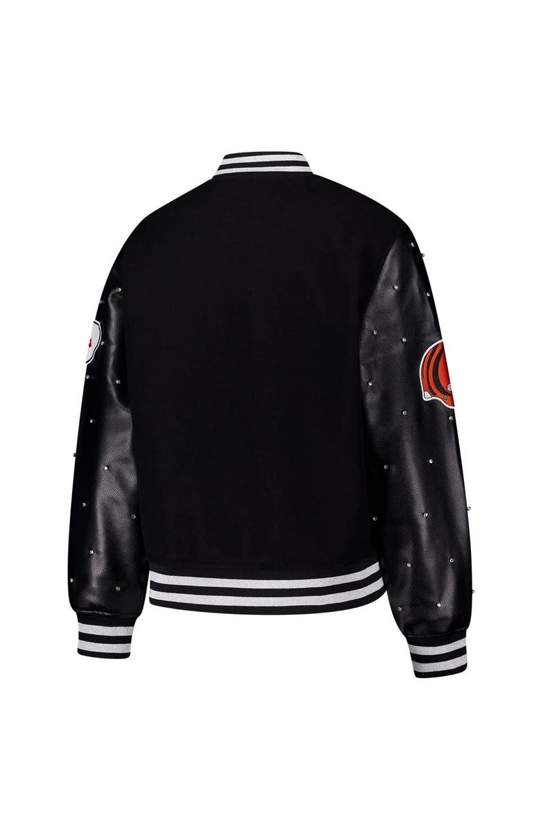 THE WILD COLLECTIVE Women's The Wild Collective Black Cincinnati Bengals Varsity Full-Snap Sparkle Jacket, Alternate, color, Black