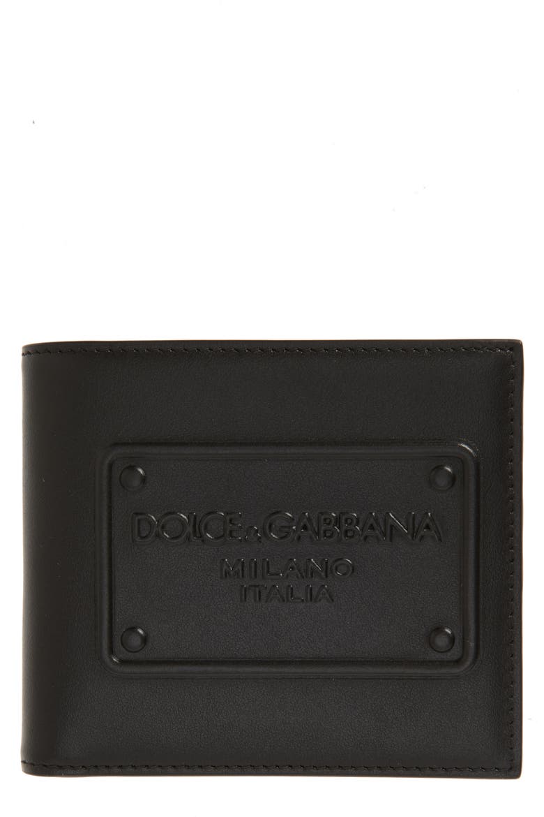 Logo Embossed Bifold Leather Wallet, Main, color, BLACK