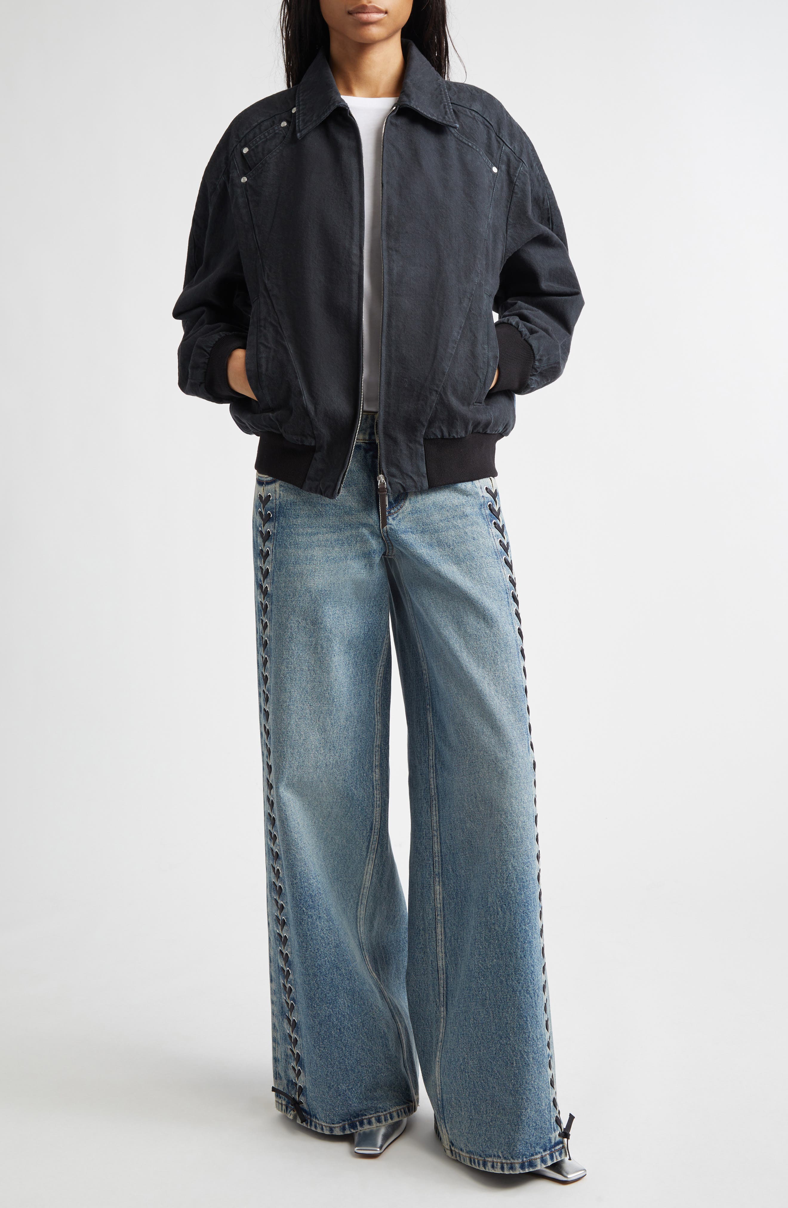 Lacing Denim Wide Leg Jeans - image 2