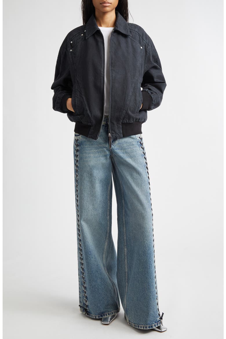Lacing Denim Wide Leg Jeans, Alternate, color, MID BLUE