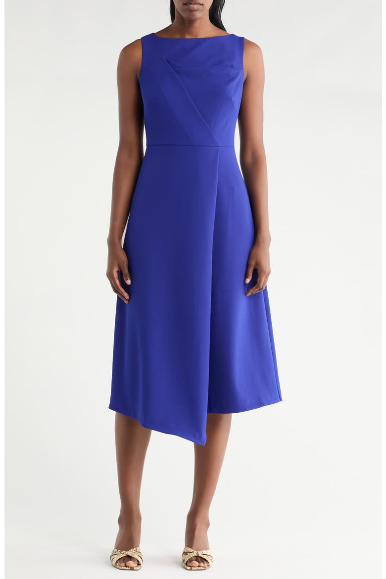 Sleeveless Stretch Crepe Fit & Flare Midi Dress, Main, color, COBALT