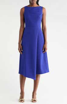 Sleeveless Stretch Crepe Fit & Flare Midi Dress